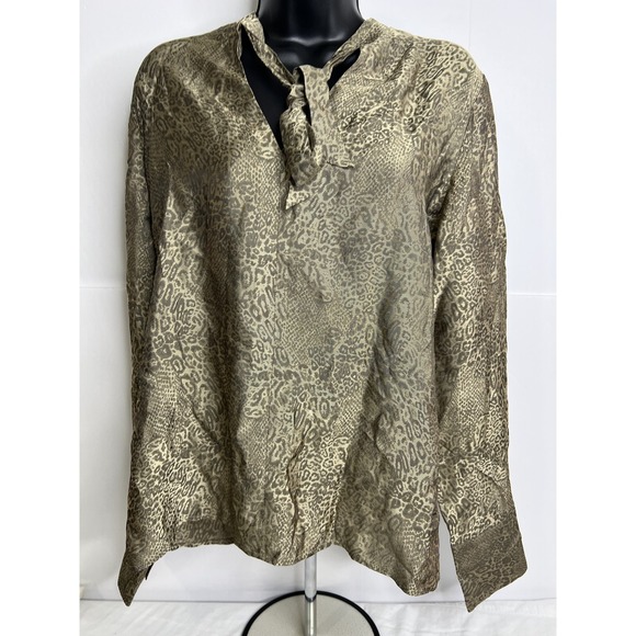 J‎ Brand Leopard Jacquard Blouse Womens Medium Brown Animal Print Tie Neck Top - Picture 1 of 9